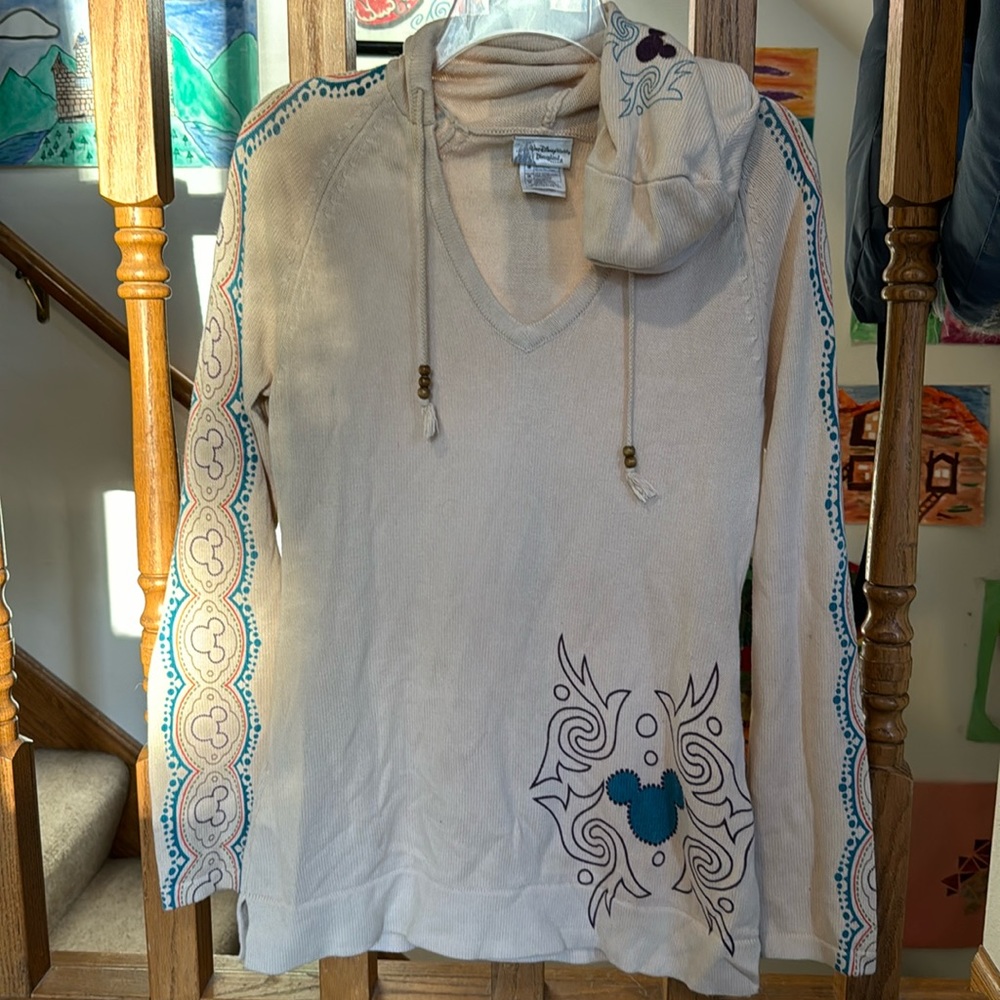 Vintage Disney World sweater with hood, cream color, size medium